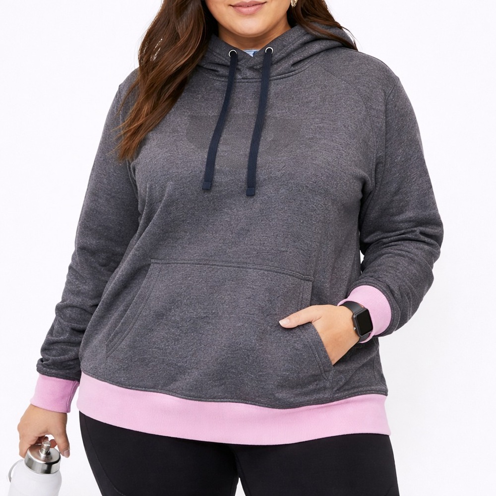 Under Armour Hoodie Heathered Pullover Pink Trim Athleisure Womens XL - Picture 2 of 10